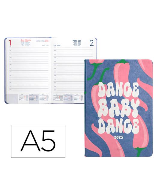 Agenda encuadernada liderpapel kinaros a6 2025 día página color azul papel 70 gr