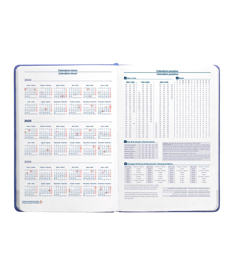 Agenda encuadernada liderpapel kinaros a6 2025 día página color azul papel 70 gr