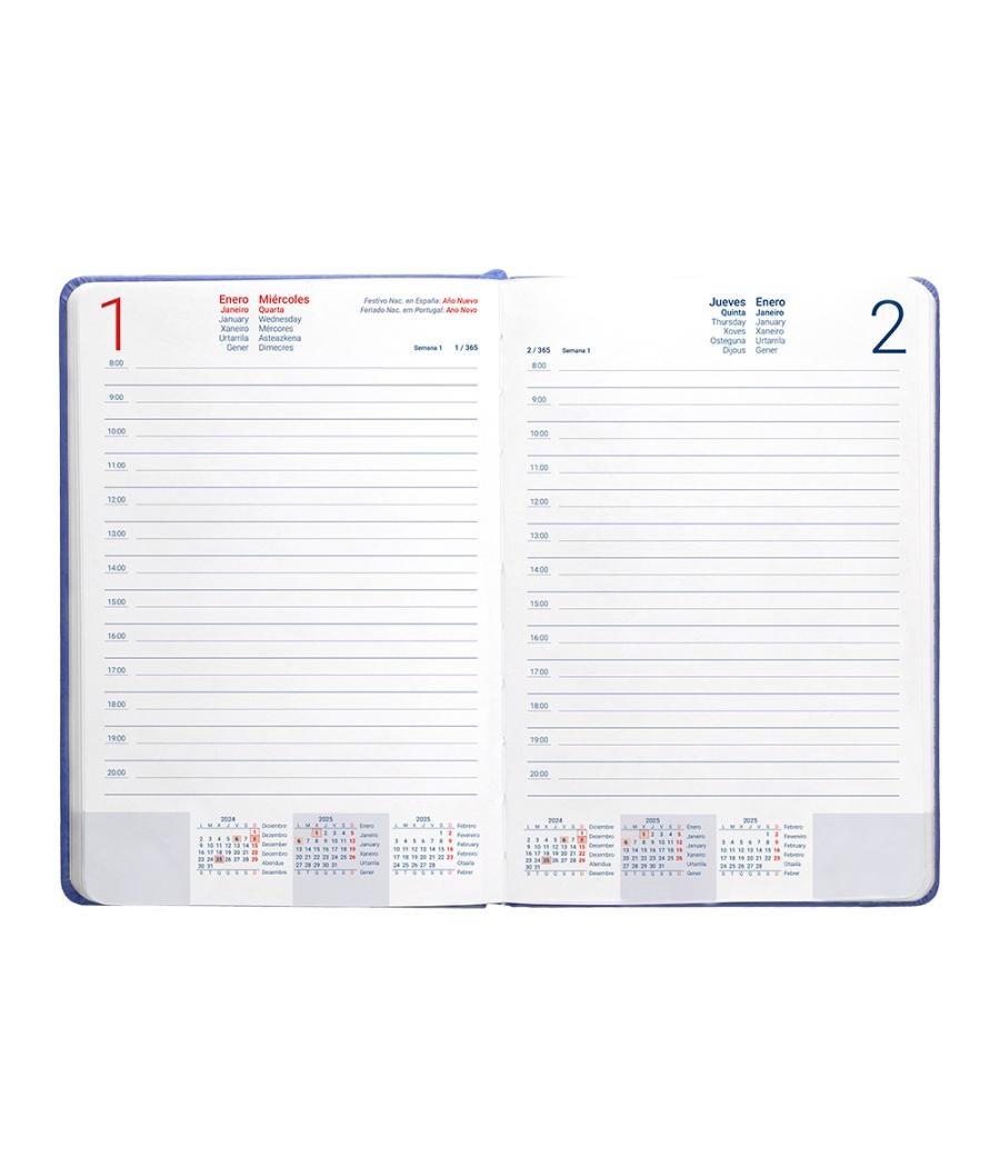 Agenda encuadernada liderpapel kinaros a6 2025 día página color azul papel 70 gr