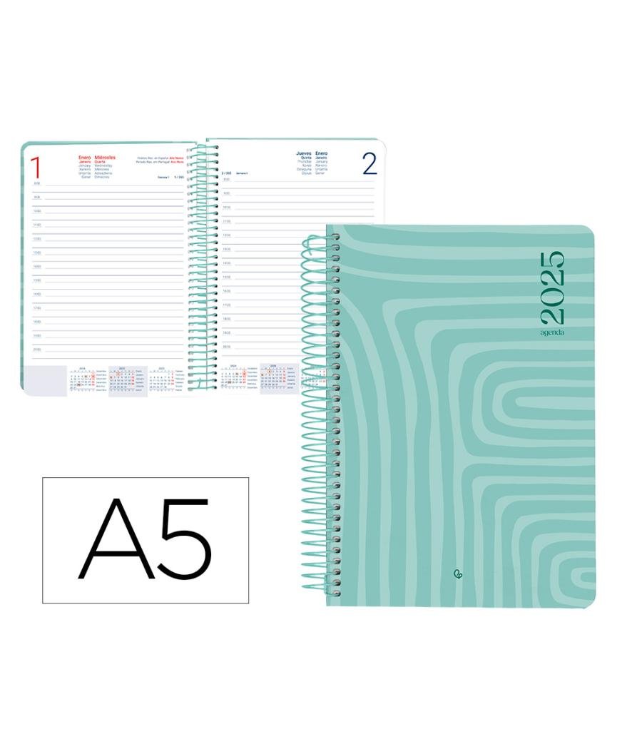 Agenda espiral liderpapel syro s a5 2025 día página color turquesa papel 60 gr