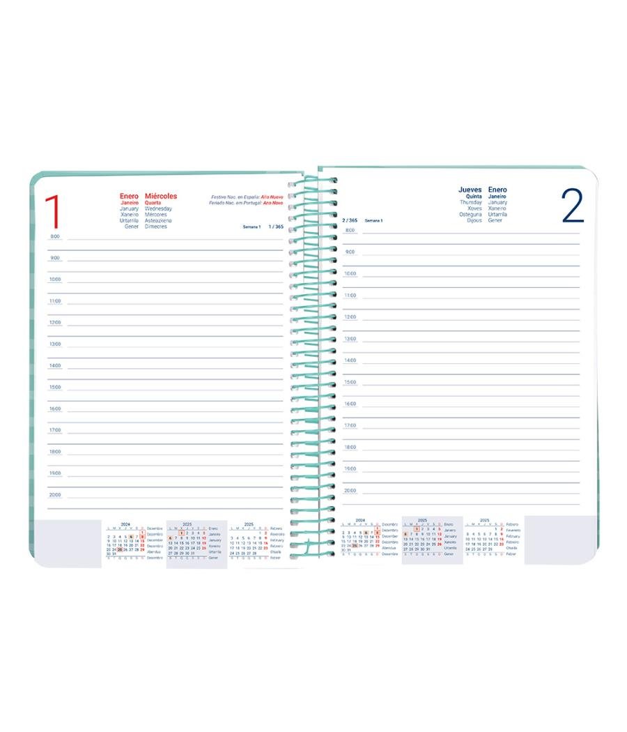 Agenda espiral liderpapel syro s a5 2025 día página color turquesa papel 60 gr