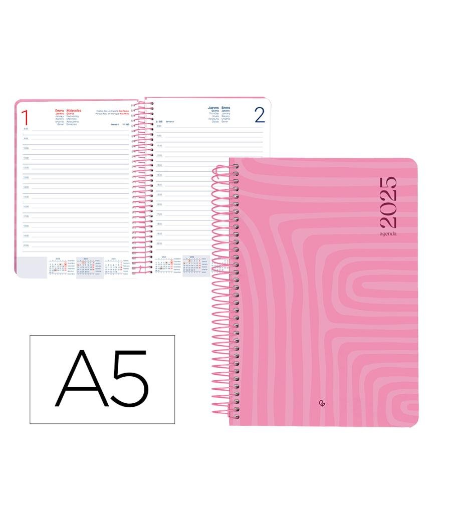 Agenda espiral liderpapel syro s a5 2025 día página color rosa papel 60 gr