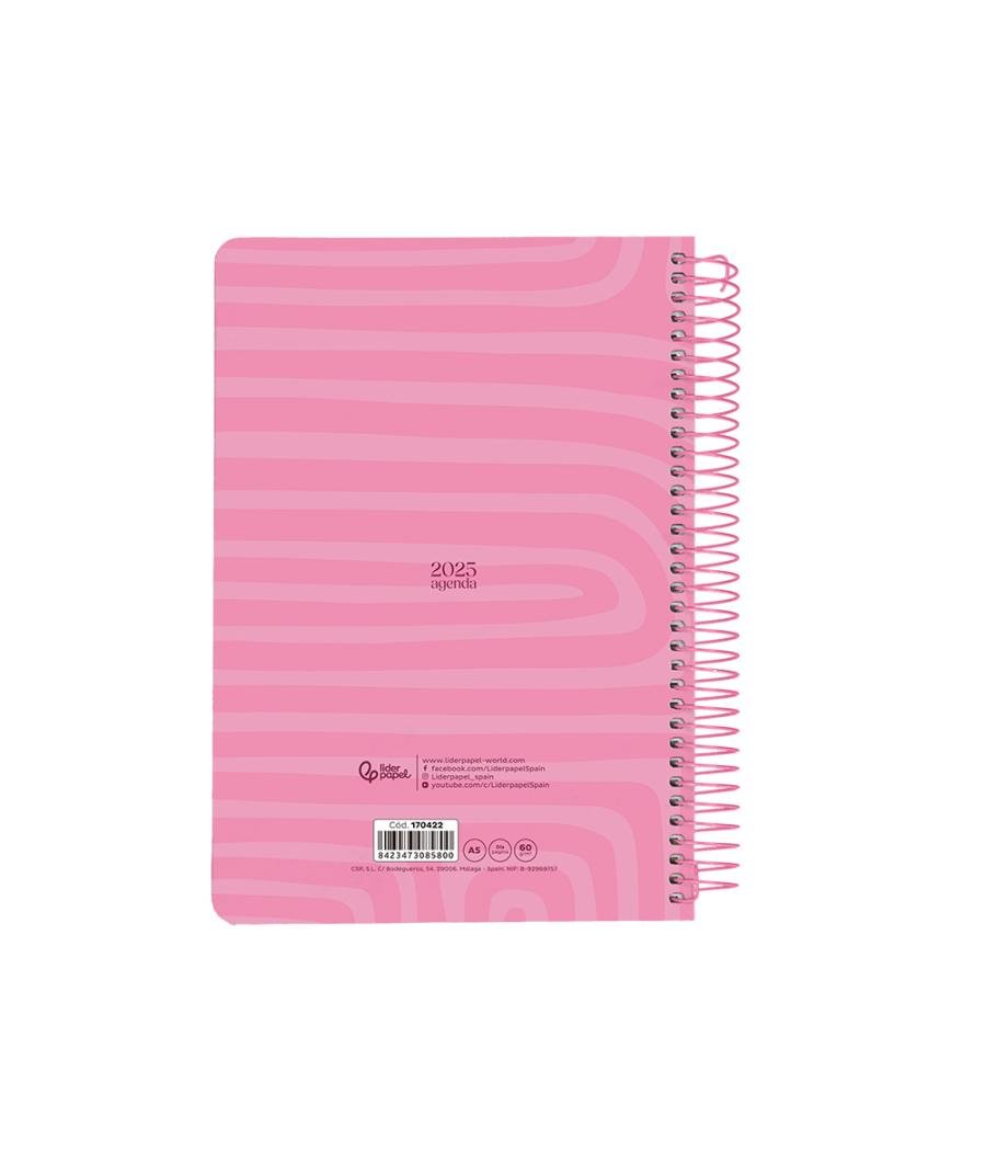 Agenda espiral liderpapel syro s a5 2025 día página color rosa papel 60 gr