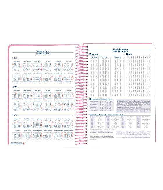 Agenda espiral liderpapel syro s a5 2025 día página color rosa papel 60 gr