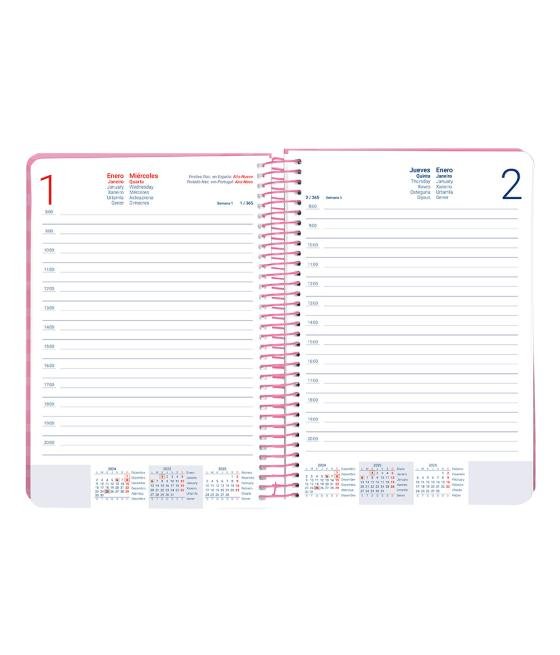 Agenda espiral liderpapel syro s a5 2025 día página color rosa papel 60 gr