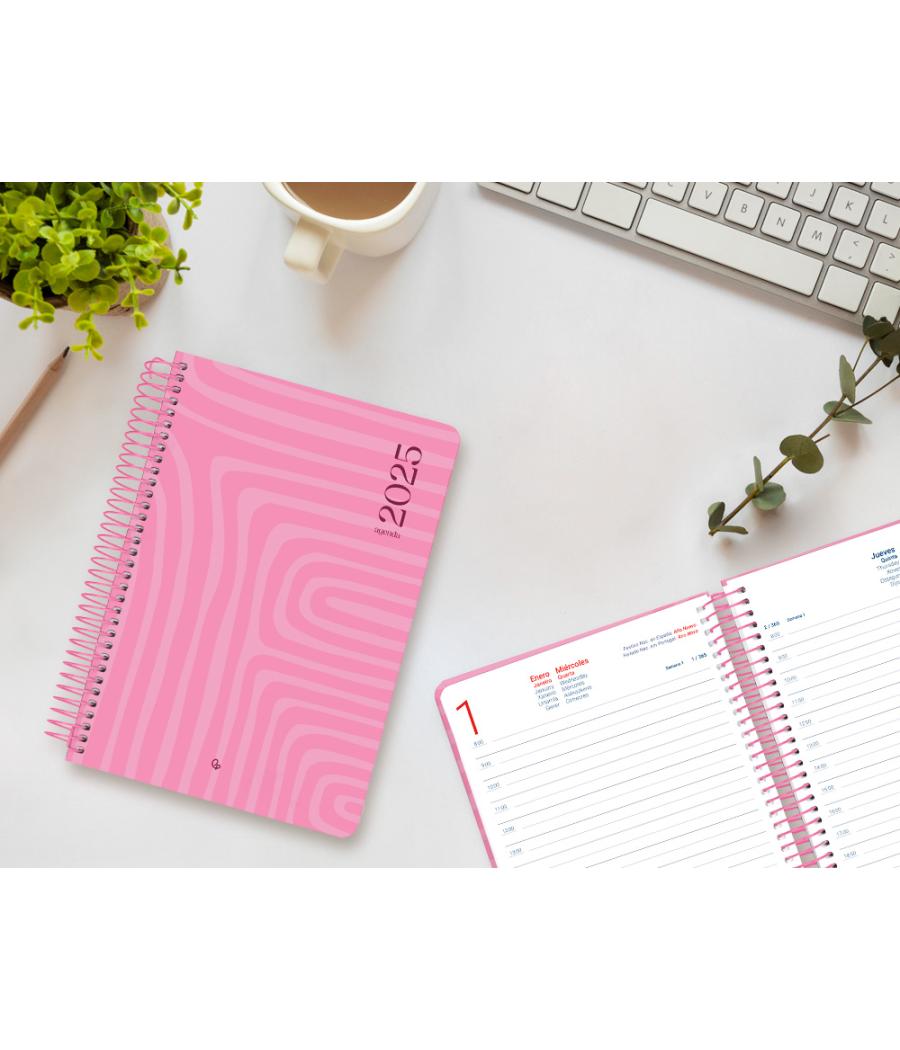 Agenda espiral liderpapel syro s a5 2025 día página color rosa papel 60 gr