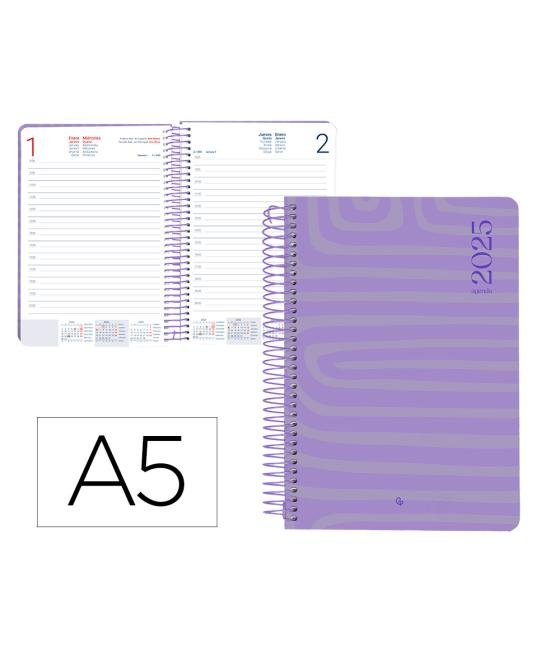 Agenda espiral liderpapel syro s a5 2025 día página color morado papel 60 gr