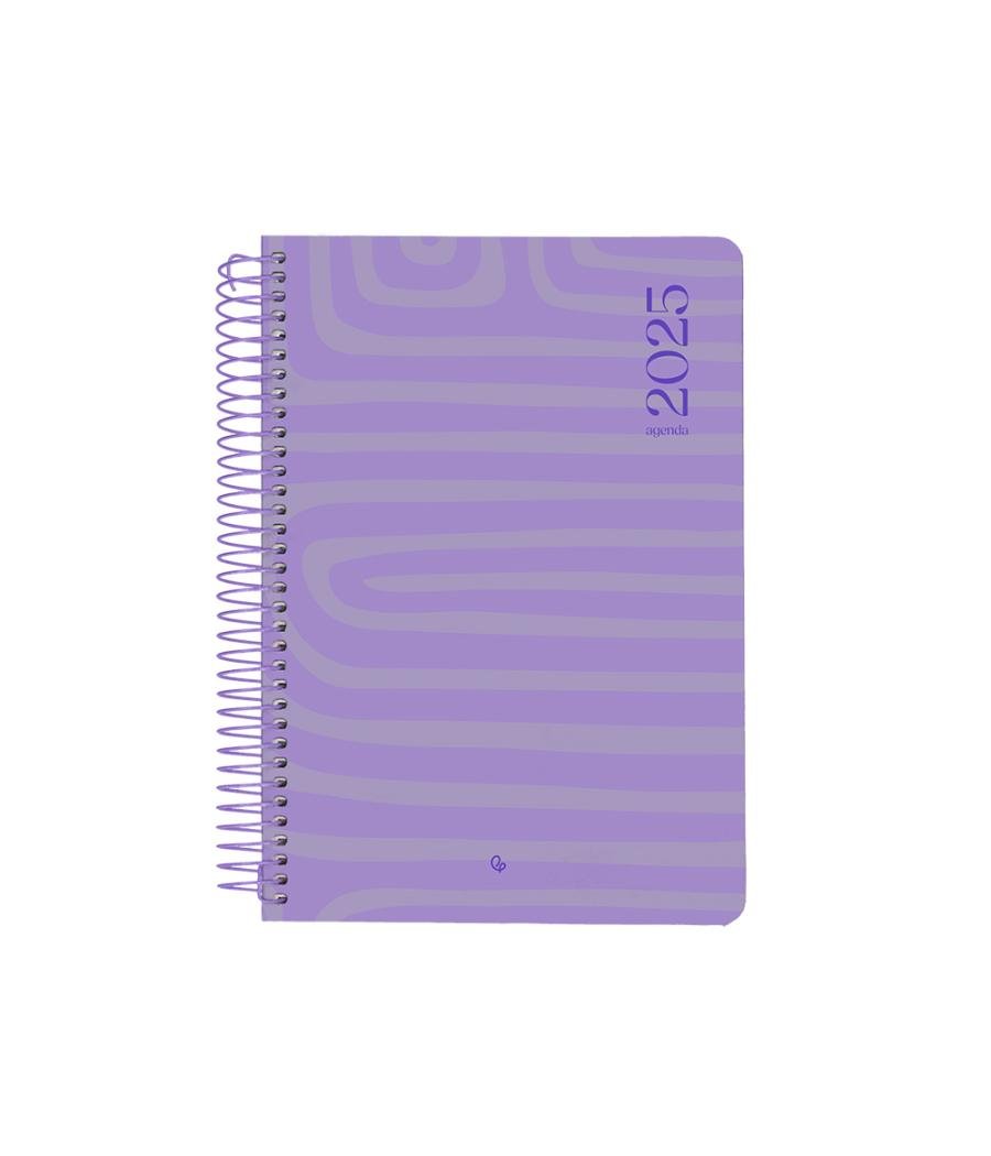 Agenda espiral liderpapel syro s a5 2025 día página color morado papel 60 gr