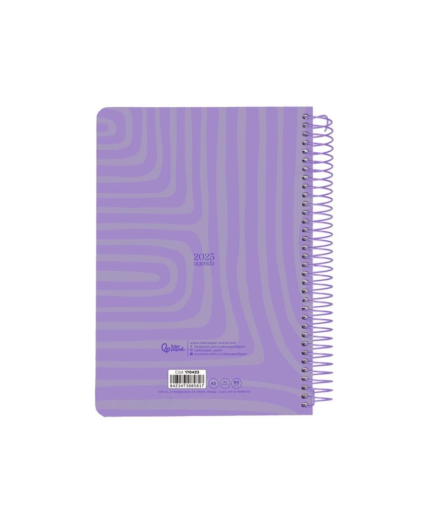 Agenda espiral liderpapel syro s a5 2025 día página color morado papel 60 gr