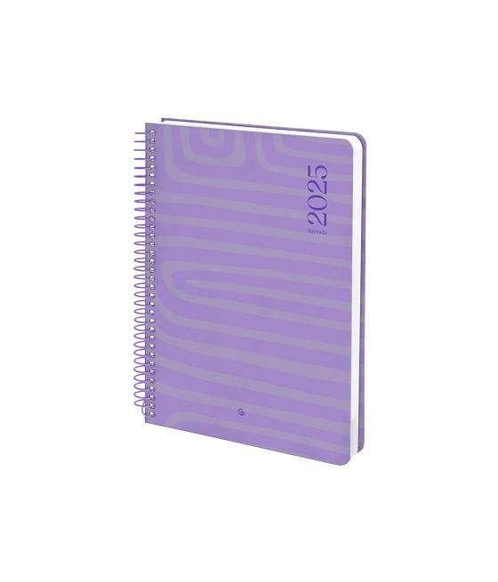 Agenda espiral liderpapel syro s a5 2025 día página color morado papel 60 gr