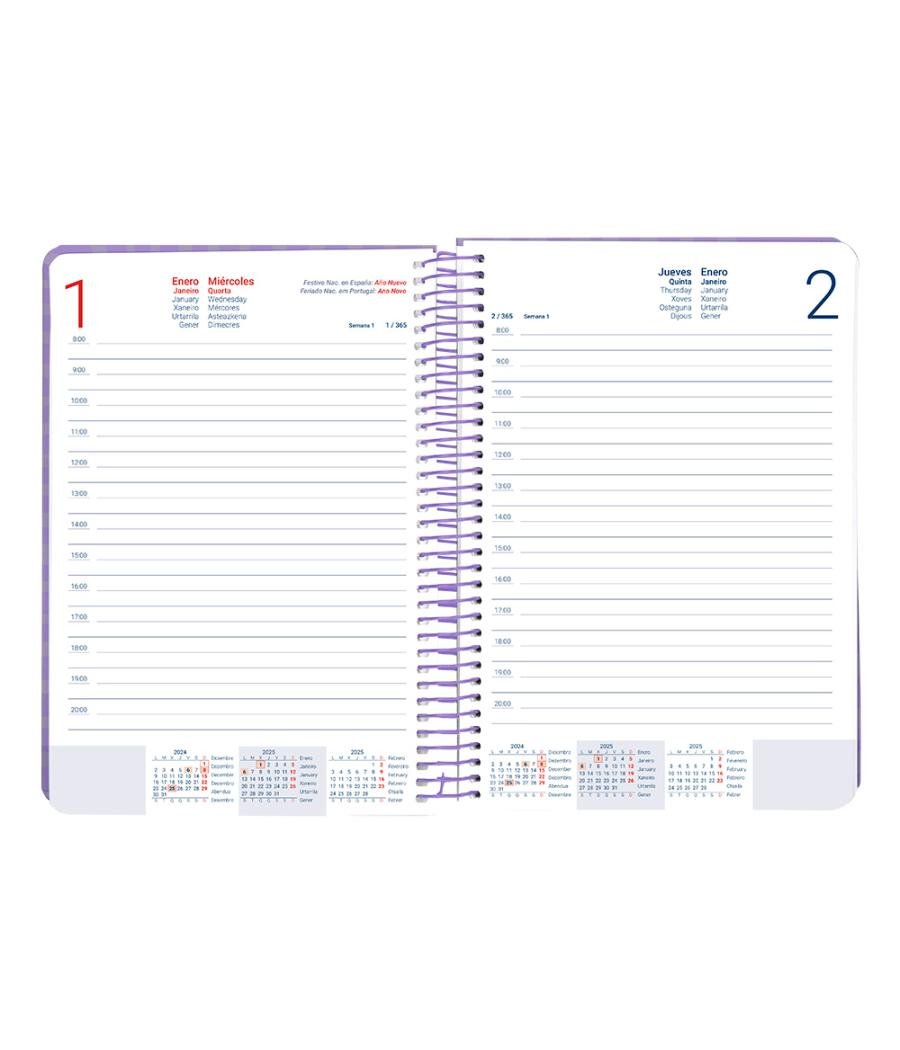 Agenda espiral liderpapel syro s a5 2025 día página color morado papel 60 gr