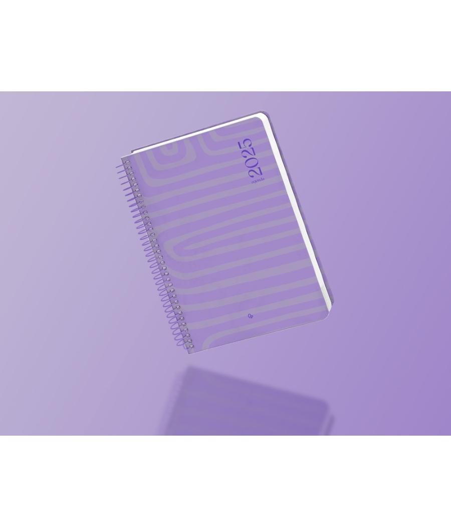 Agenda espiral liderpapel syro s a5 2025 día página color morado papel 60 gr