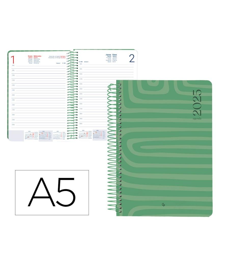 Agenda espiral liderpapel syro s a5 2025 día página color verde papel 60 gr