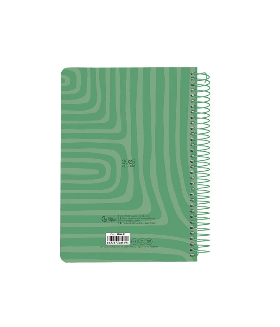 Agenda espiral liderpapel syro s a5 2025 día página color verde papel 60 gr