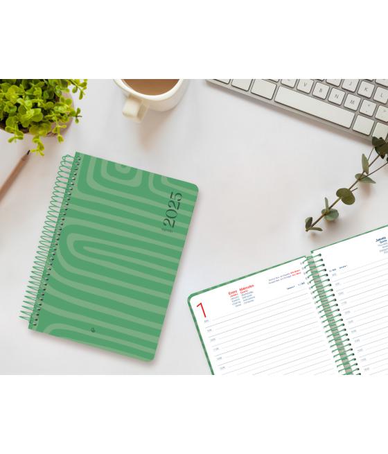 Agenda espiral liderpapel syro s a5 2025 día página color verde papel 60 gr