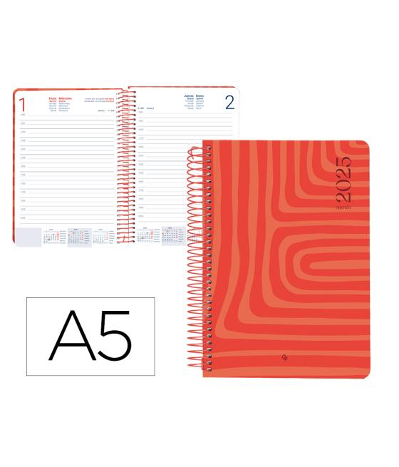 Agenda espiral liderpapel syro s a5 2025 día página color rojo papel 60 gr