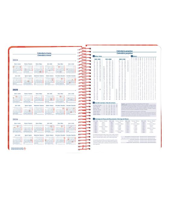 Agenda espiral liderpapel syro s a5 2025 día página color rojo papel 60 gr