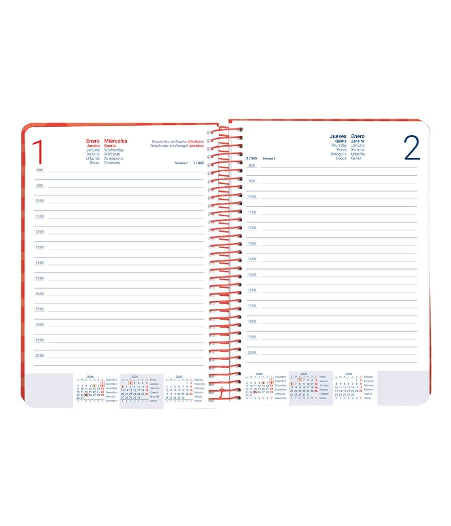 Agenda espiral liderpapel syro s a5 2025 día página color rojo papel 60 gr