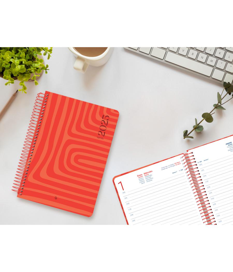 Agenda espiral liderpapel syro s a5 2025 día página color rojo papel 60 gr