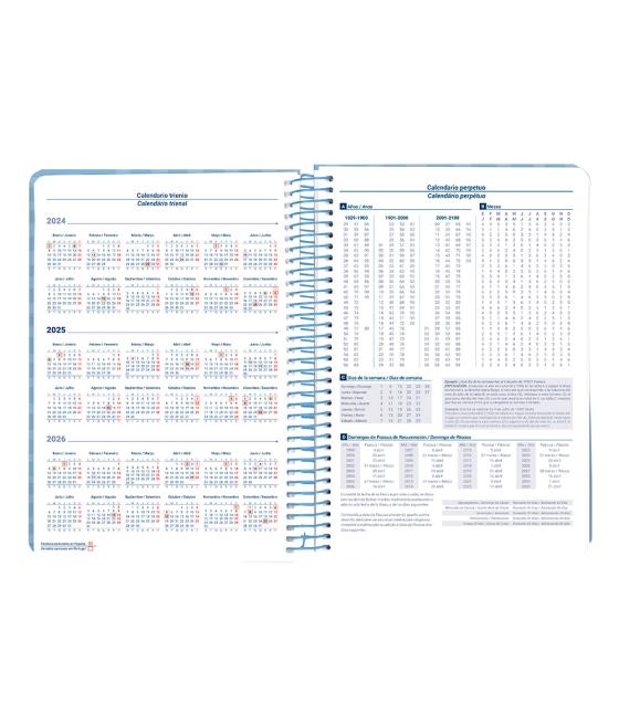 Agenda espiral liderpapel syro s a5 2025 día página color azul papel 60 gr