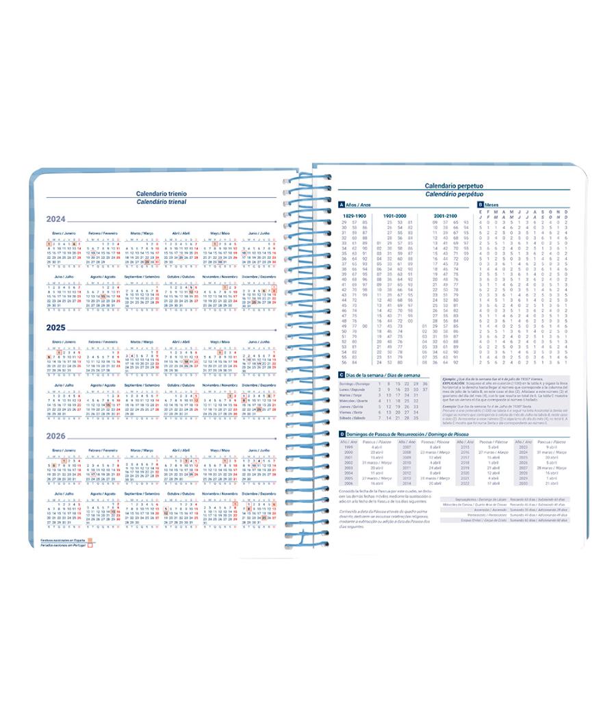 Agenda espiral liderpapel syro s a5 2025 día página color azul papel 60 gr