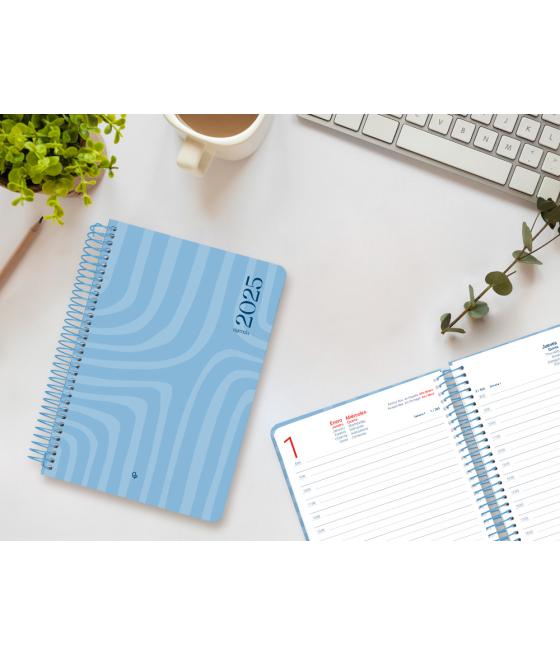 Agenda espiral liderpapel syro s a5 2025 día página color azul papel 60 gr