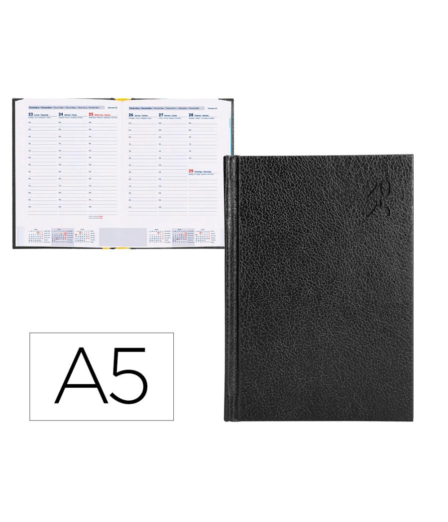 Agenda encuadernada liderpapel corfu a5 2025 semana vista negro papel 60 gr