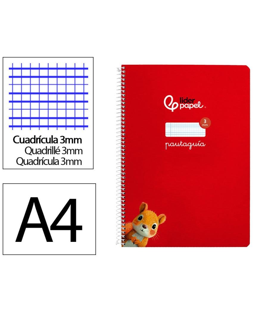 Cuaderno espiral liderpapel di n a4 pautaguia tapa dura 80h 90 gr cuadro pautado 3mm color rojo