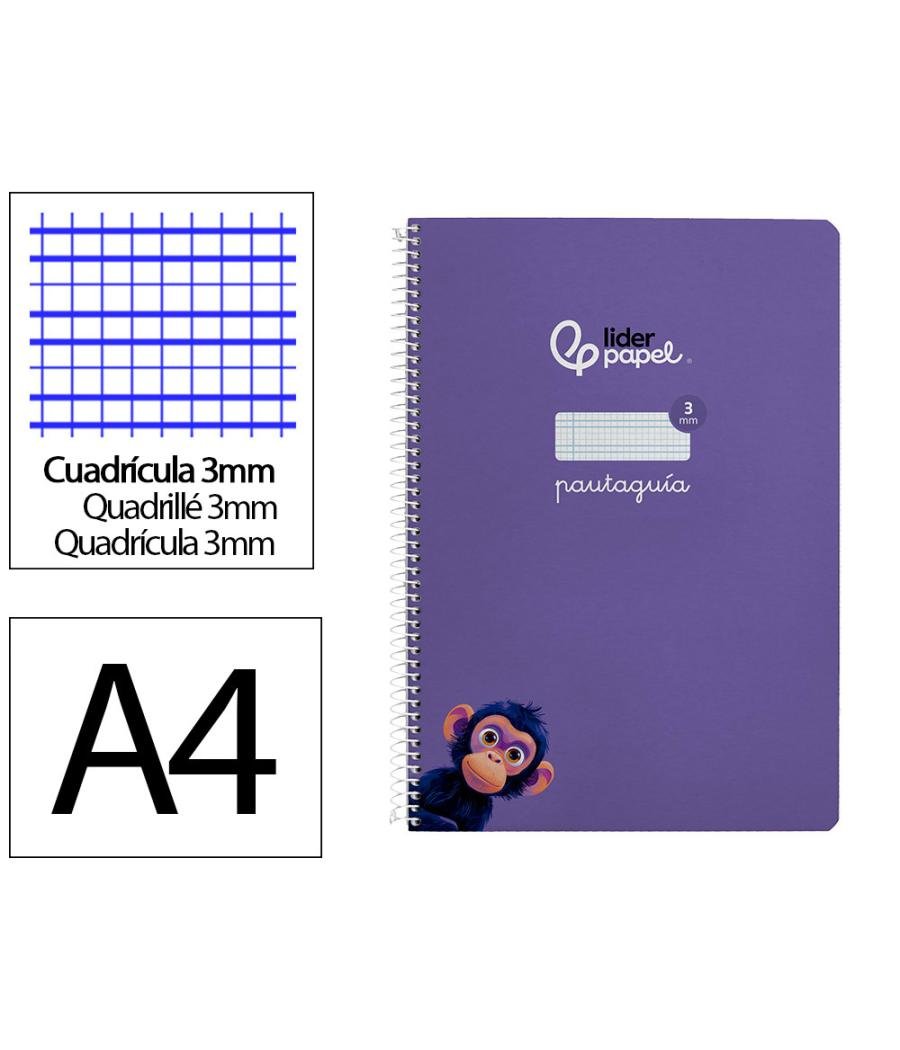 Cuaderno espiral liderpapel di n a4 pautaguia tapa dura 80h 90 gr cuadro pautado 3mm color lila