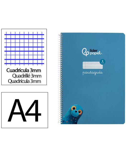 Cuaderno espiral liderpapel di n a4 pautaguia tapa dura 80h 90 gr cuadro pautado 3mm color azul