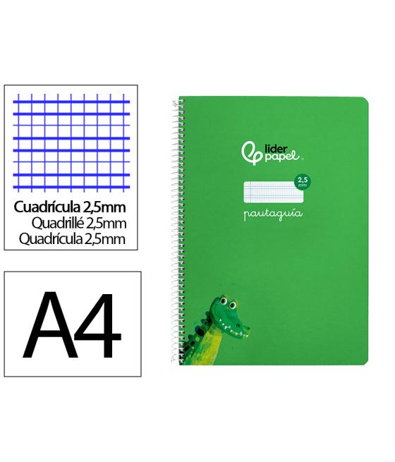 Cuaderno espiral liderpapel di n a4 pautaguia tapa dura 80h 90 gr cuadro pautado 2,5mm color verde