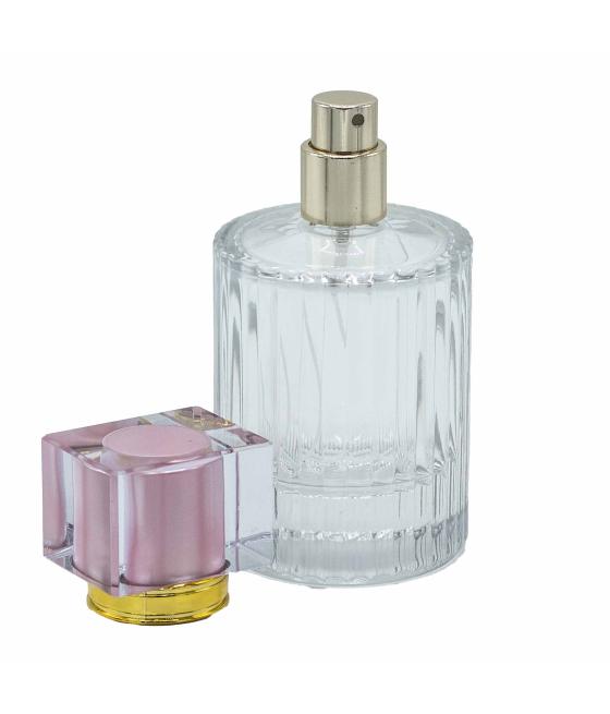 Frascos de vidrio para perfume con pulveridaor y tapa rosa 50 ml