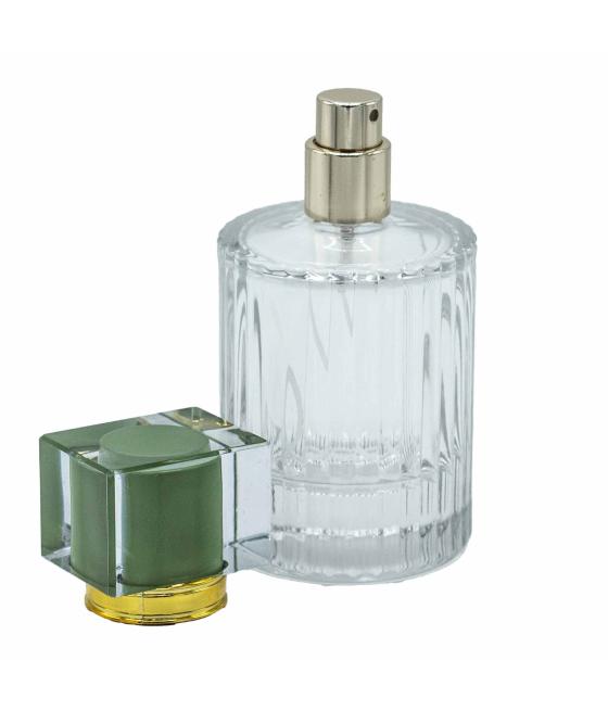 Frascos de vidrio para perfume con pulveridaor y tapa verde 50 ml