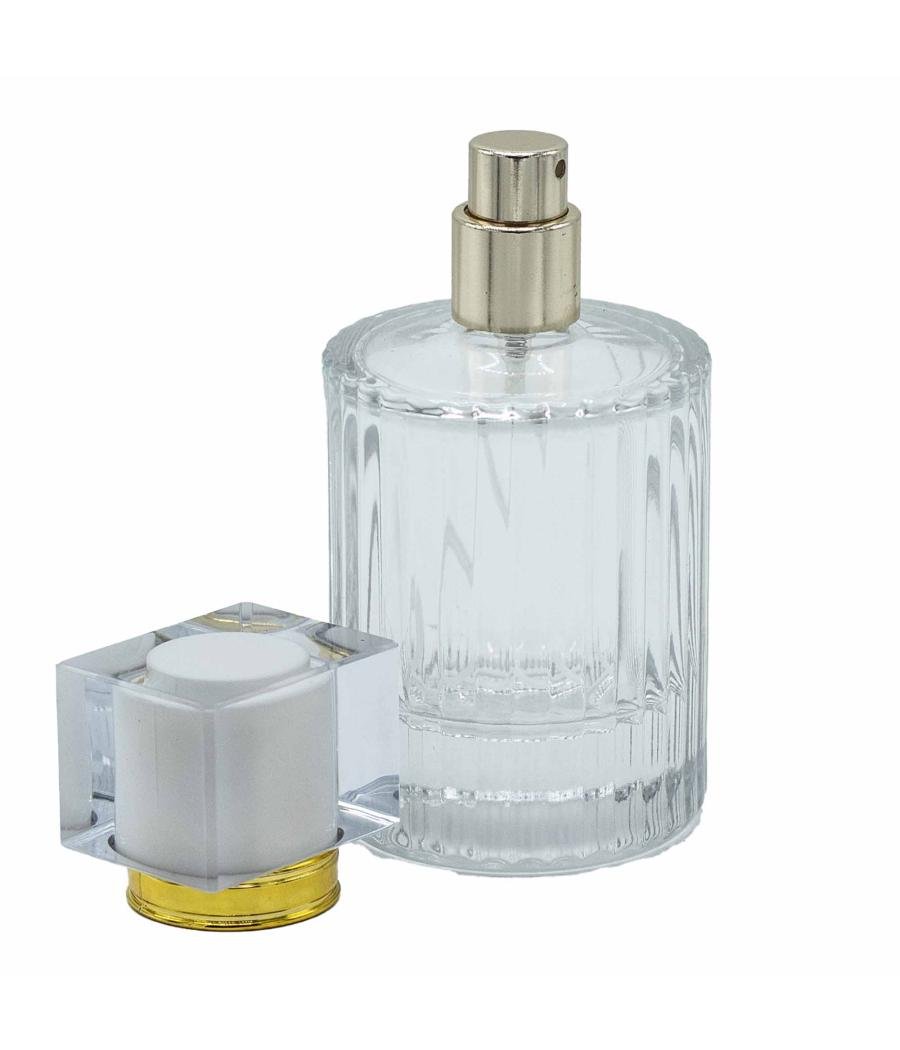 Frascos de vidrio para perfume con pulveridaor y tapa blanco 50 ml