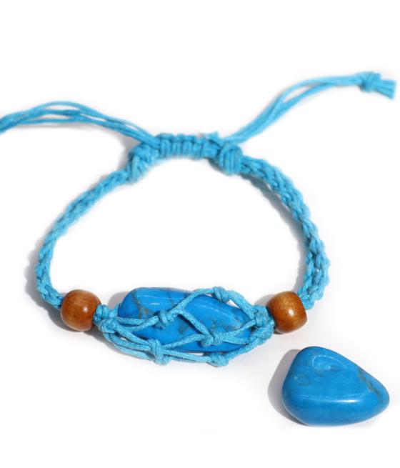 Pulsera de Macrame para Piedras Preciosas 20-28cm- Azul