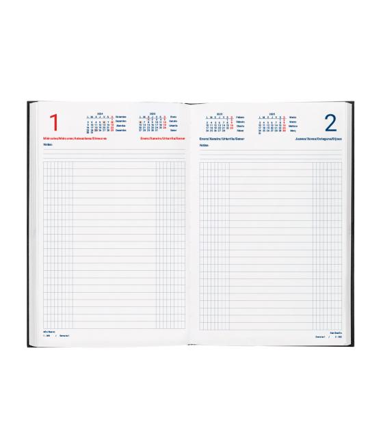 Agenda encuadernada liderpapel dietario 120 x 165 2025 día página color negro papel 70 gr