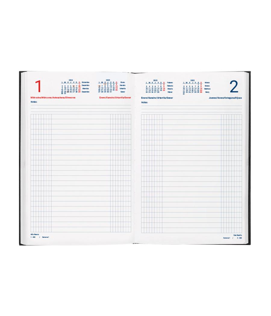 Agenda encuadernada liderpapel dietario 120 x 165 2025 día página color negro papel 70 gr