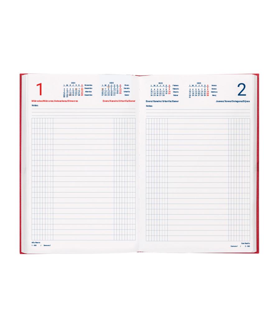 Agenda encuadernada liderpapel dietario 120 x 165 2025 día página color rojo papel 70 gr