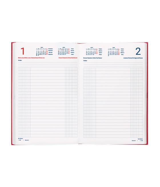 Agenda encuadernada liderpapel dietario 150 x 215 2025 día página color rojo papel 70 gr