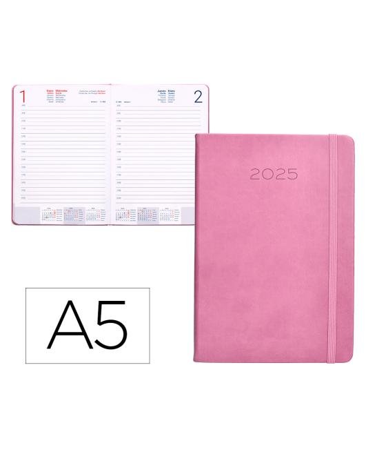 Agenda encuadernada liderpapel mykonos a5 2025 día página color rosa papel 70 gr