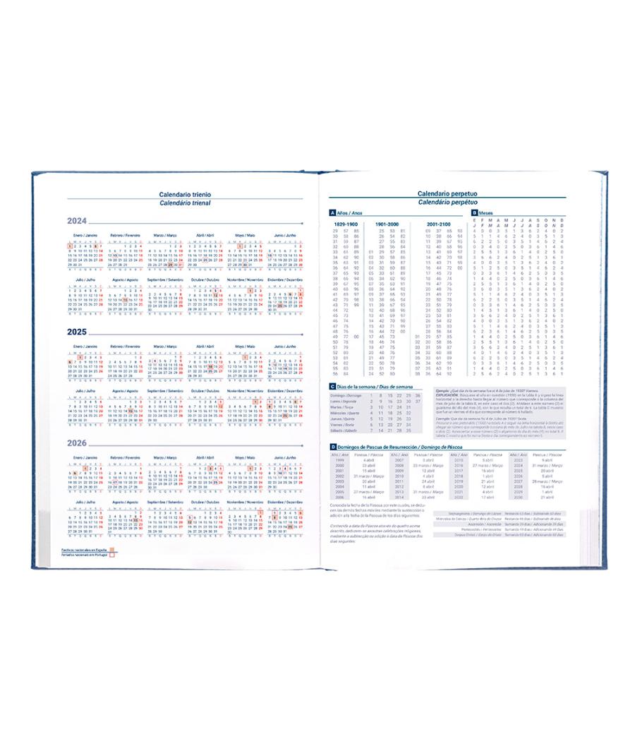 Agenda encuadernada liderpapel creta a5 2025 semana vista azul papel 70 gr