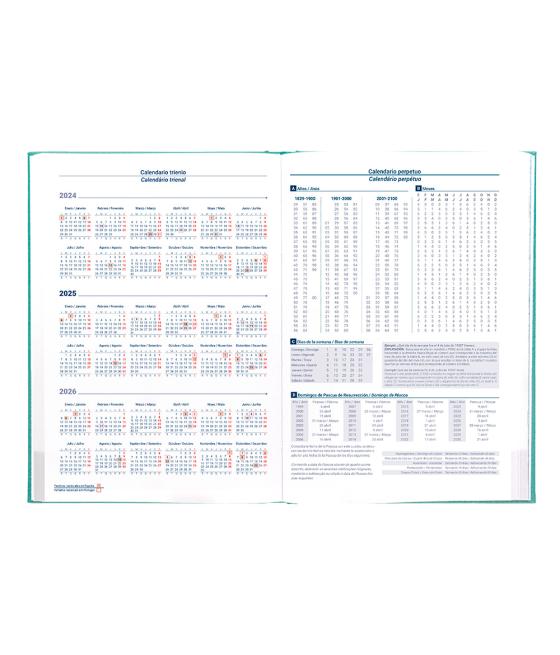 Agenda encuadernada liderpapel creta a5 2025 semana vista color turquesa papel 70 gr