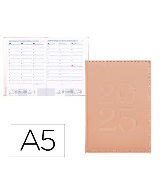 Agenda encuadernada liderpapel creta a5 2025 semana vista color rosa nude papel 70 gr