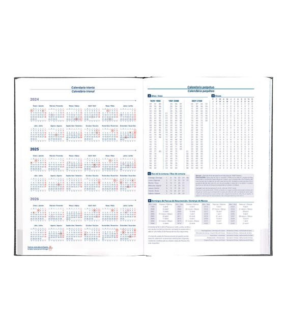 Agenda encuadernada liderpapel creta a5 2025 dia pagina n egro papel 70 gr