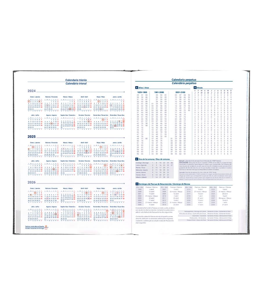 Agenda encuadernada liderpapel creta a5 2025 dia pagina n egro papel 70 gr