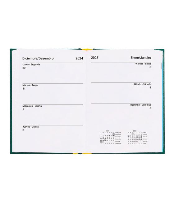 Agenda encuadernada liderpapel corfu a6 2025 día página color verde papel 60 gr