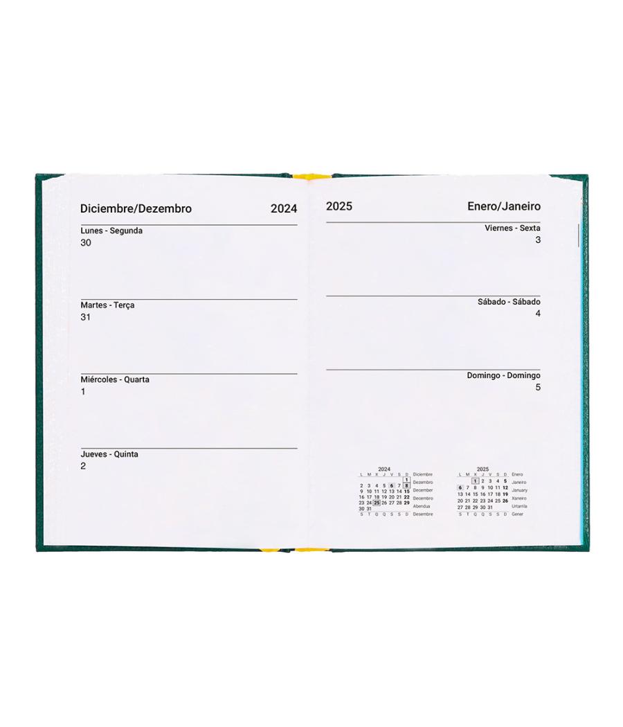 Agenda encuadernada liderpapel corfu a6 2025 día página color verde papel 60 gr