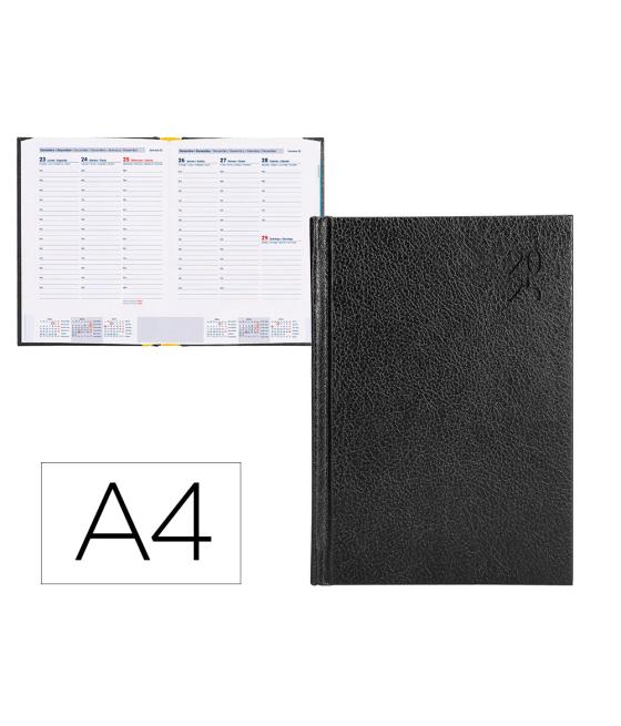 Agenda encuadernada liderpapel corfu a4 2025 semana vista negro papel 60 gr