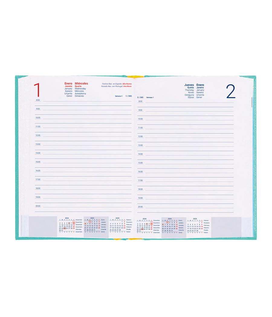 Agenda encuadernada liderpapel corfu a5 2025 dia pagina c olor verde menta papel 60 gr