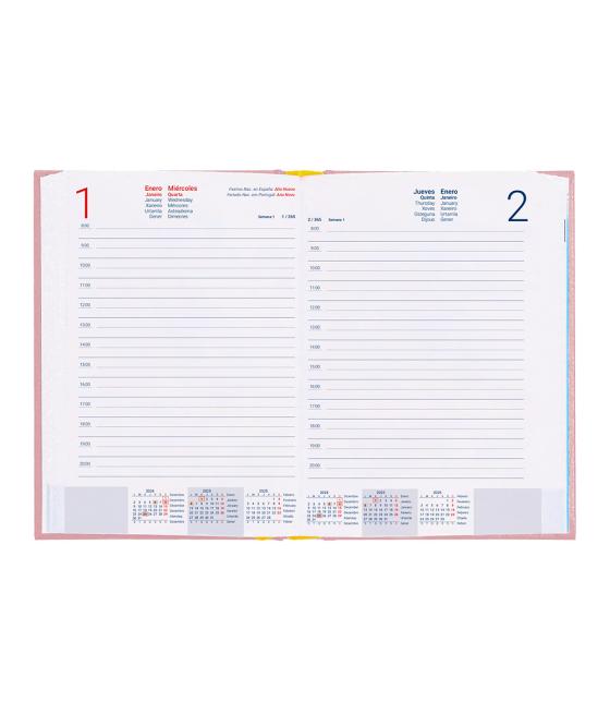 Agenda encuadernada liderpapel corfu a5 2025 día página color rosa nude papel 60 gr